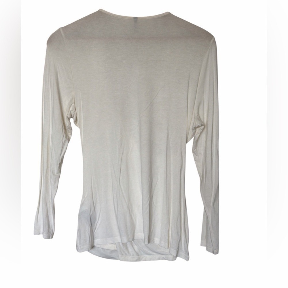 NYDJ Surplice Ruched Top Womens Large Ivory Cream Long Sleeve V-Neck MJER3107 - Picture 2 of 4